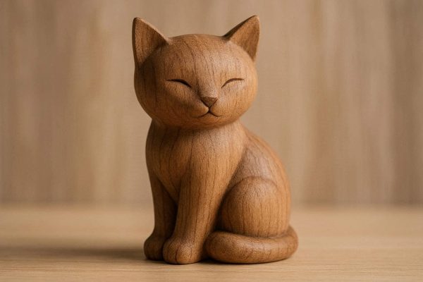 26 Elegant Natural Wooden Cat Figurine Hand Carved Minimalist Kitten Statue Creative Wooden Ornament For Animal Lovers