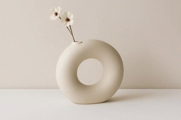 27 Minimalist Ceramic Circular Hollow Vase Doughnut Shape Flower Pot Modern Abstract Sculpture Geometric Table Ornament